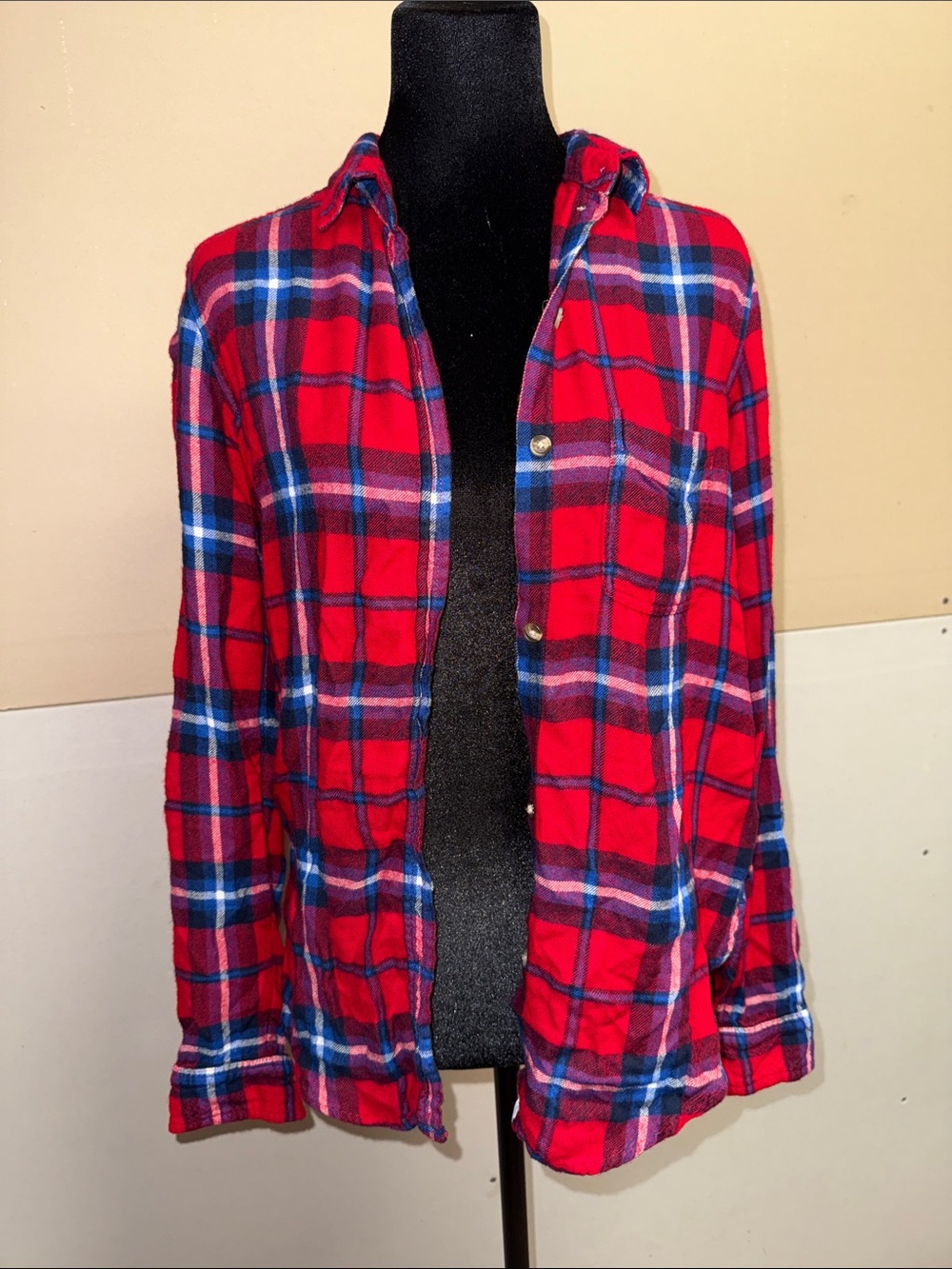 American Eagle Outfitters Red Plaid Button-Down Shirt